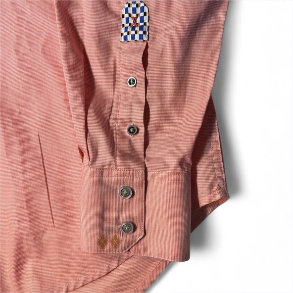 Robert Graham Mens Large Button-Up Shirt Salmon Long Sleeve Flip Cuffs Round Hem - Picture 4 of 9